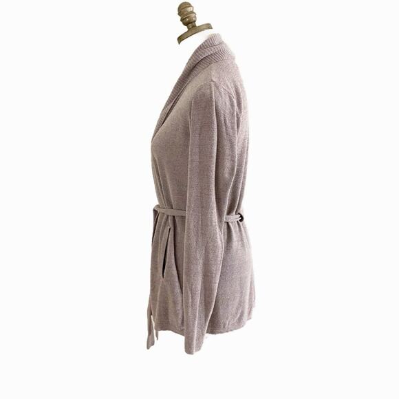 Barefoot Dreams Tan Cardigan Sweater Women's Size Small Tie Belt Waist Pockets - Picture 3 of 8